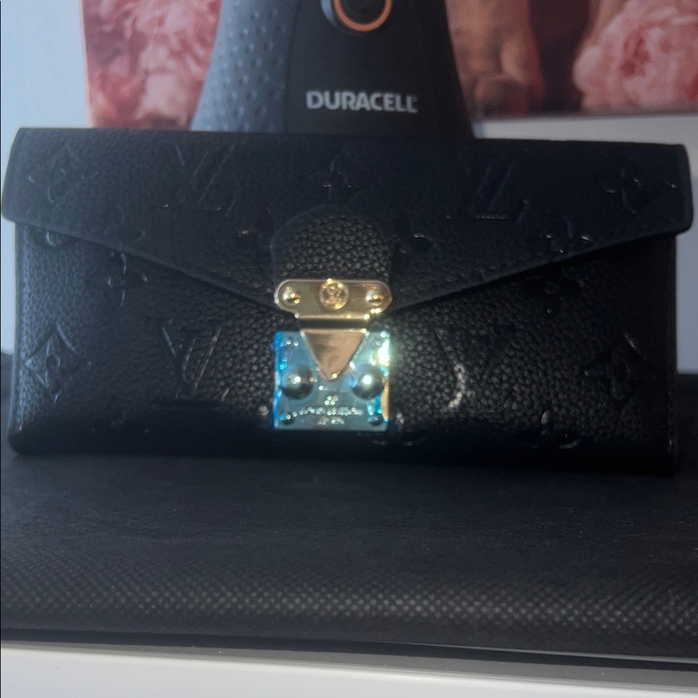 Black Embossed Leather Wallet with Gold Hardware